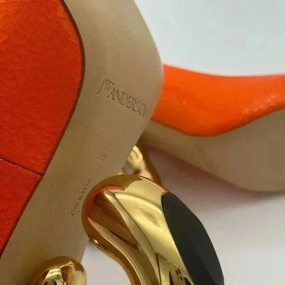 New, JW BUBBLE HEEL LEATHER PUMPS Orange Color Size 38 - Picture 6 of 16